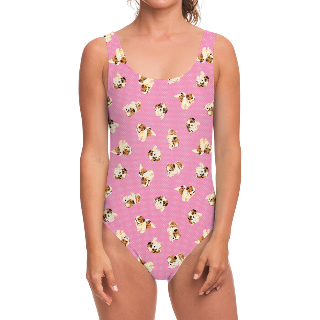 Cute Shih Tzu Pattern Print One Piece Swimsuit