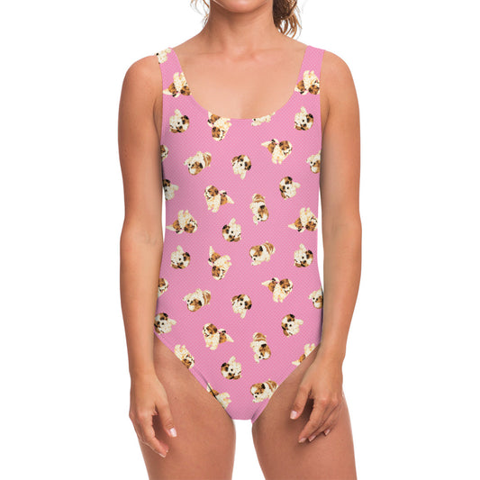 Cute Shih Tzu Pattern Print One Piece Swimsuit