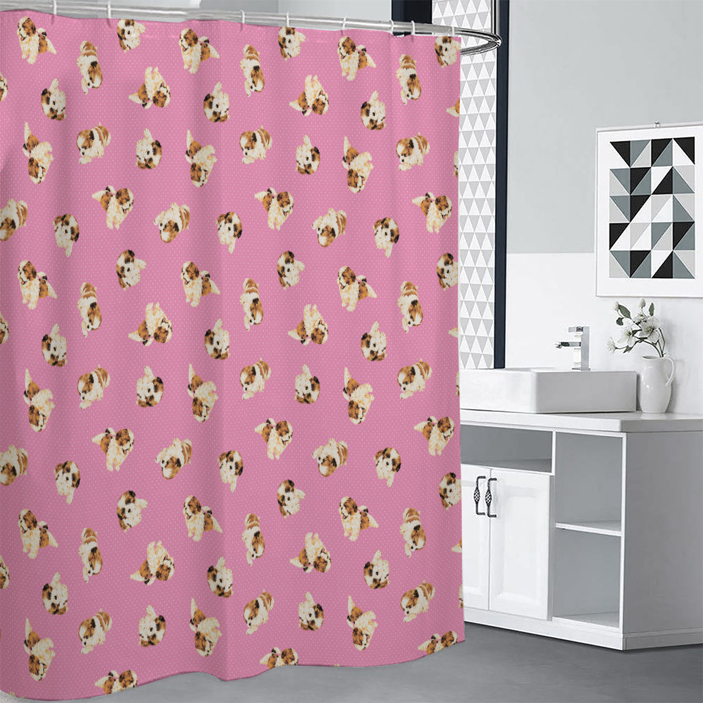 Cute Shih Tzu Pattern Print Premium Shower Curtain
