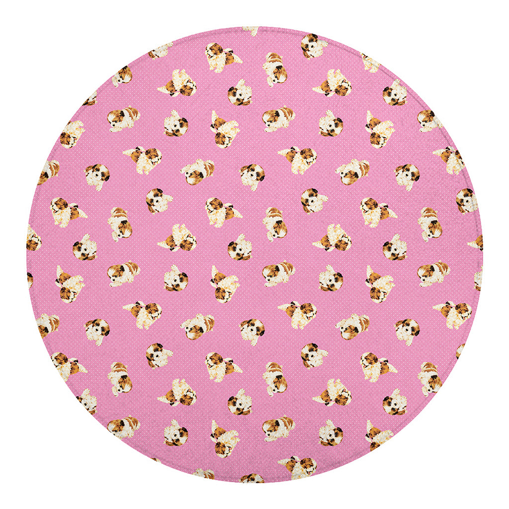 Cute Shih Tzu Pattern Print Round Blanket