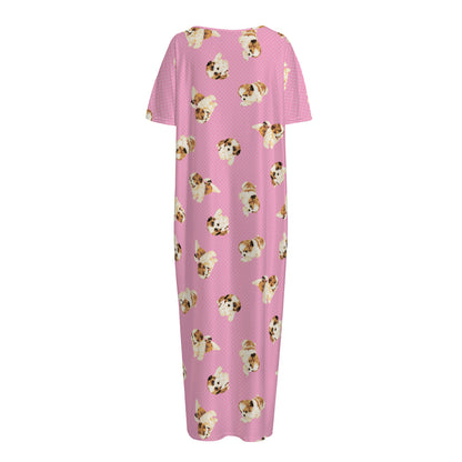 Cute Shih Tzu Pattern Print Short Sleeve Long Nightdress