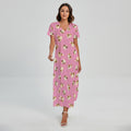 Cute Shih Tzu Pattern Print Short Sleeve Maxi Dress