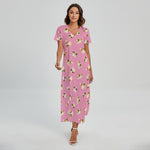 Cute Shih Tzu Pattern Print Short Sleeve Maxi Dress