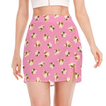 Cute Shih Tzu Pattern Print Side Slit Mini Skirt