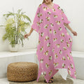 Cute Shih Tzu Pattern Print Silk V-Neck Kaftan Dress