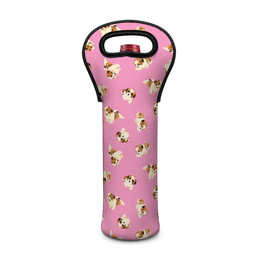 Cute Shih Tzu Pattern Print Single Neoprene Wine Tote
