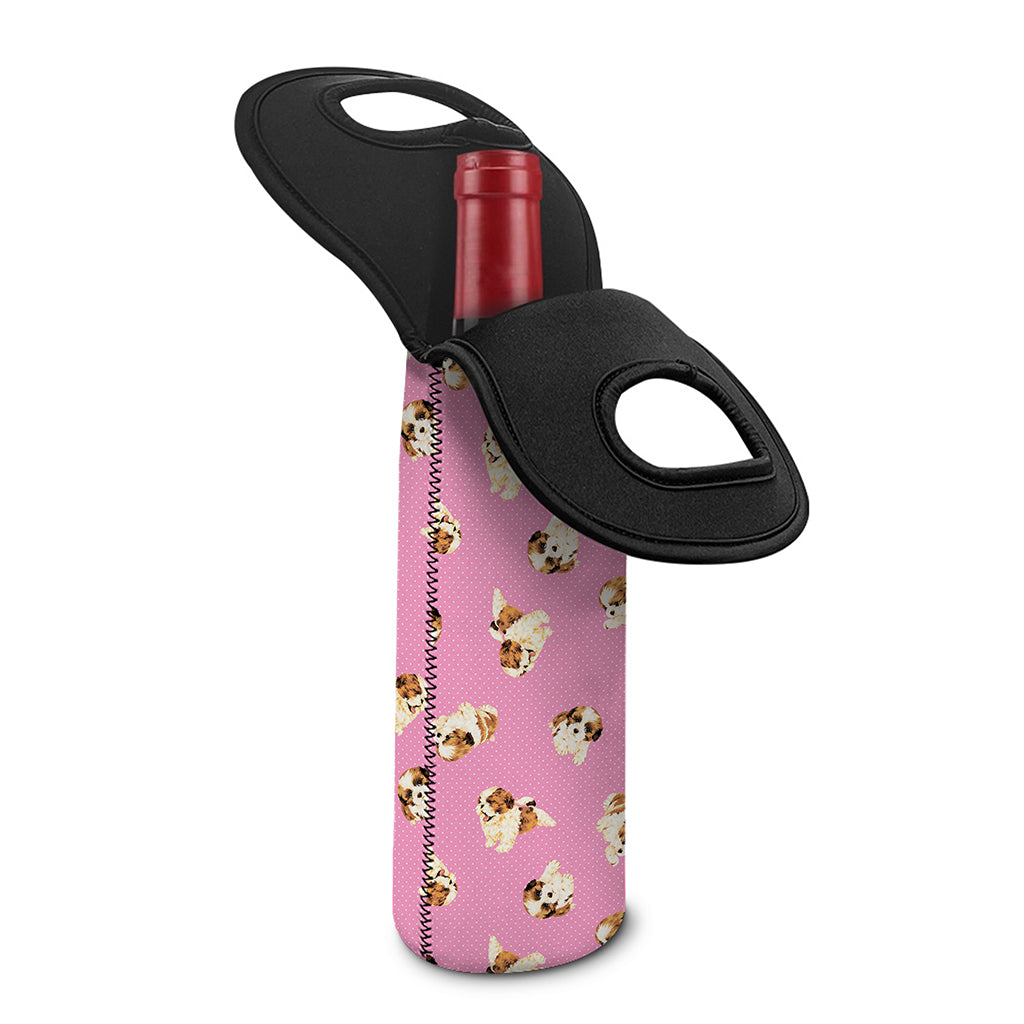 Cute Shih Tzu Pattern Print Single Neoprene Wine Tote