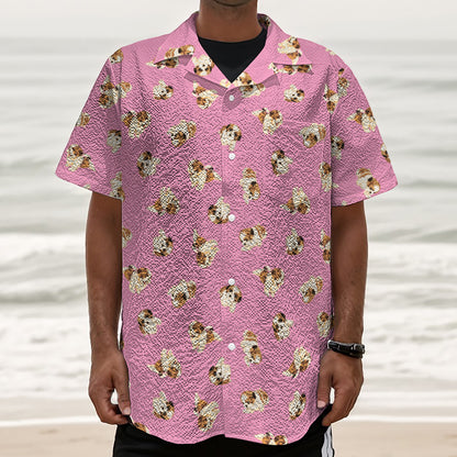 Cute Shih Tzu Pattern Print Textured Short Sleeve Shirt