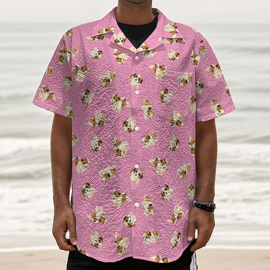 Cute Shih Tzu Pattern Print Textured Short Sleeve Shirt