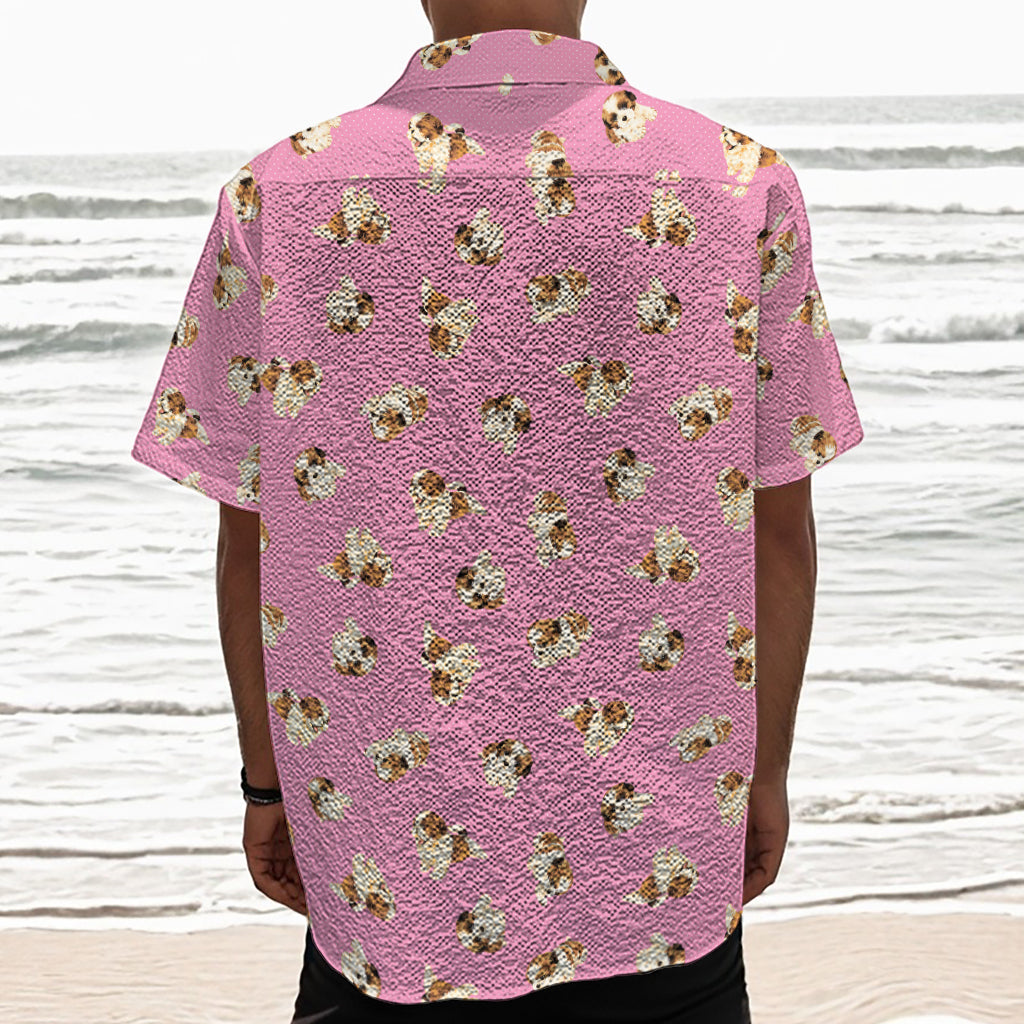 Cute Shih Tzu Pattern Print Textured Short Sleeve Shirt