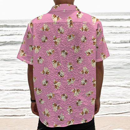 Cute Shih Tzu Pattern Print Textured Short Sleeve Shirt