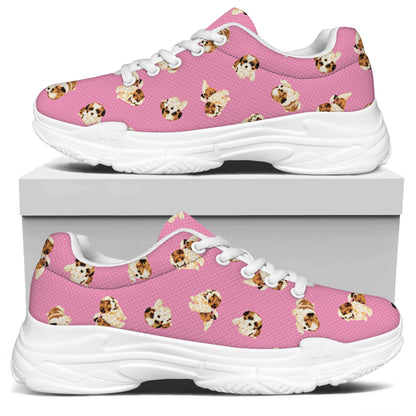Cute Shih Tzu Pattern Print White Chunky Shoes