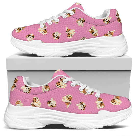 Cute Shih Tzu Pattern Print White Chunky Shoes