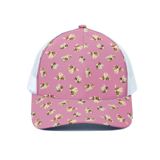Cute Shih Tzu Pattern Print White Mesh Trucker Cap