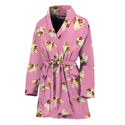 Cute Shih Tzu Pattern Print Women's Bathrobe