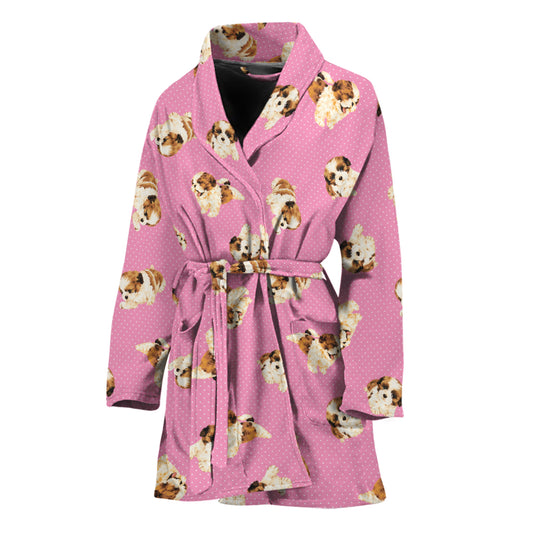 Cute Shih Tzu Pattern Print Women's Bathrobe