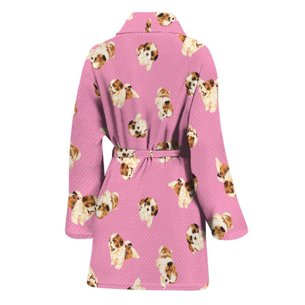 Cute Shih Tzu Pattern Print Women's Bathrobe