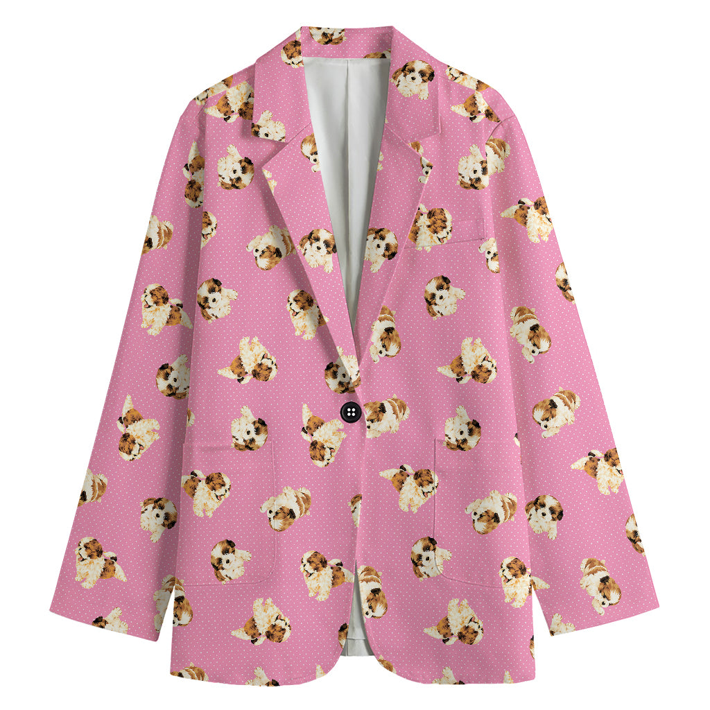 Cute Shih Tzu Pattern Print Women's Blazer