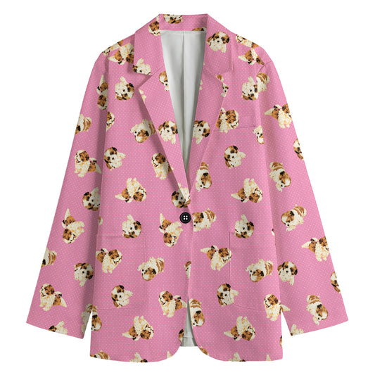 Cute Shih Tzu Pattern Print Women's Blazer