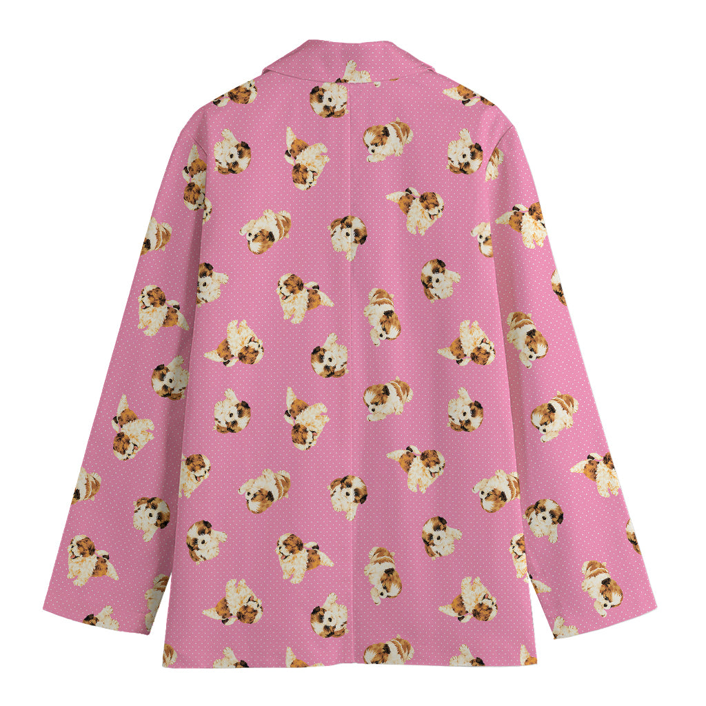 Cute Shih Tzu Pattern Print Women's Cotton Blazer