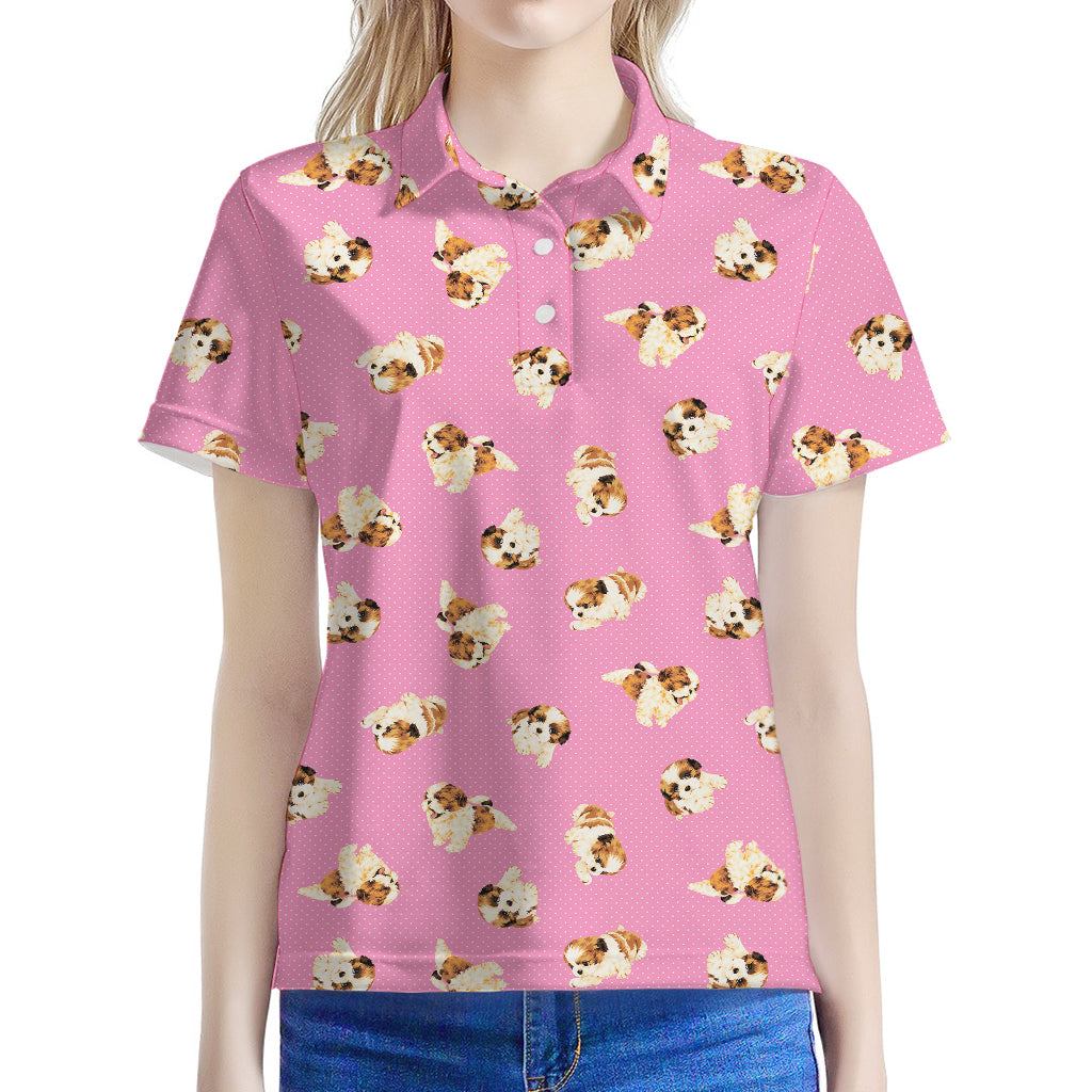 Cute Shih Tzu Pattern Print Women's Polo Shirt