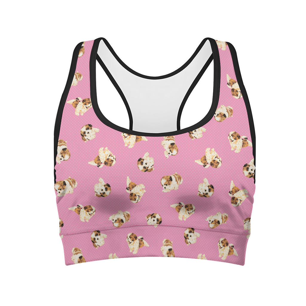 Cute Shih Tzu Pattern Print Women's Sports Bra