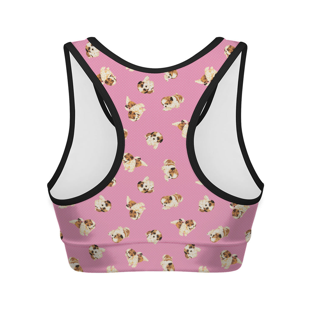 Cute Shih Tzu Pattern Print Women's Sports Bra