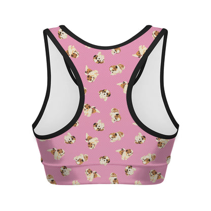 Cute Shih Tzu Pattern Print Women's Sports Bra
