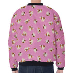 Cute Shih Tzu Pattern Print Zip Sleeve Bomber Jacket