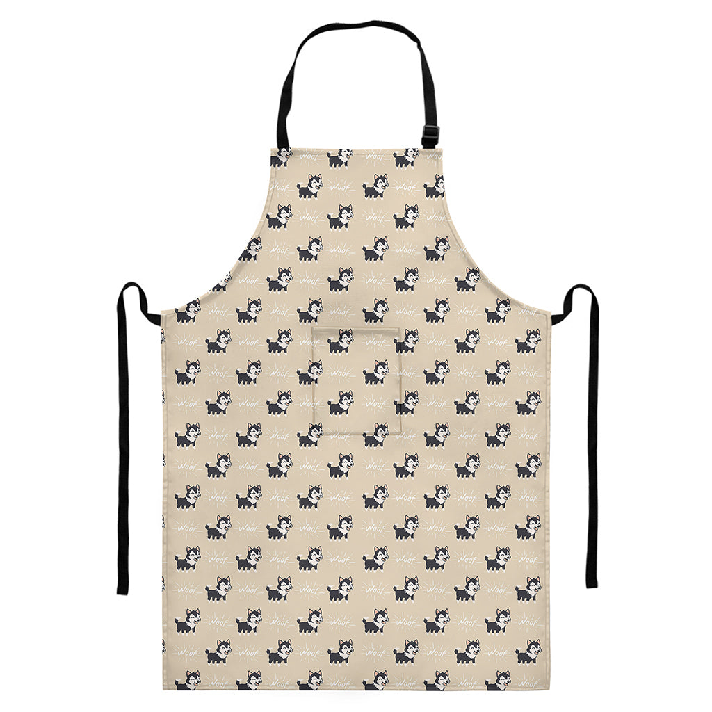 Cute Siberian Husky Pattern Print Bib Apron With Pocket