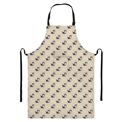 Cute Siberian Husky Pattern Print Bib Apron With Pocket