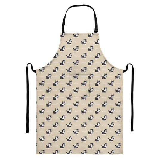 Cute Siberian Husky Pattern Print Bib Apron With Pocket