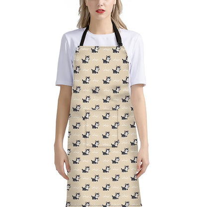 Cute Siberian Husky Pattern Print Bib Apron With Pocket
