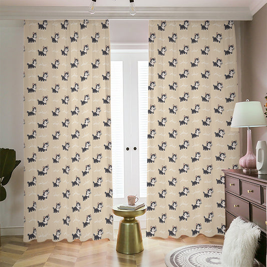 Cute Siberian Husky Pattern Print Blackout Pencil Pleat Curtains
