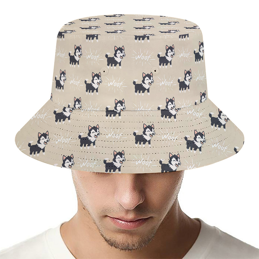 Cute Siberian Husky Pattern Print Bucket Hat