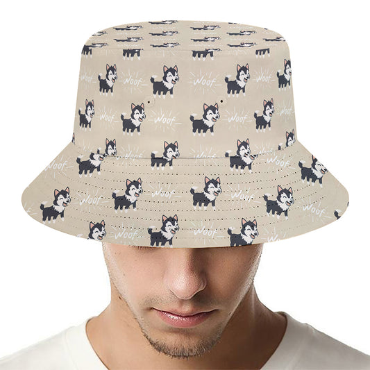 Cute Siberian Husky Pattern Print Bucket Hat