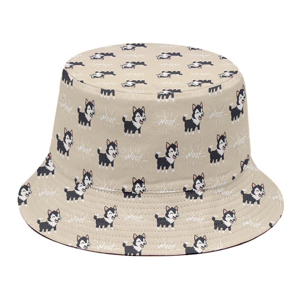 Cute Siberian Husky Pattern Print Bucket Hat