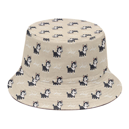 Cute Siberian Husky Pattern Print Bucket Hat