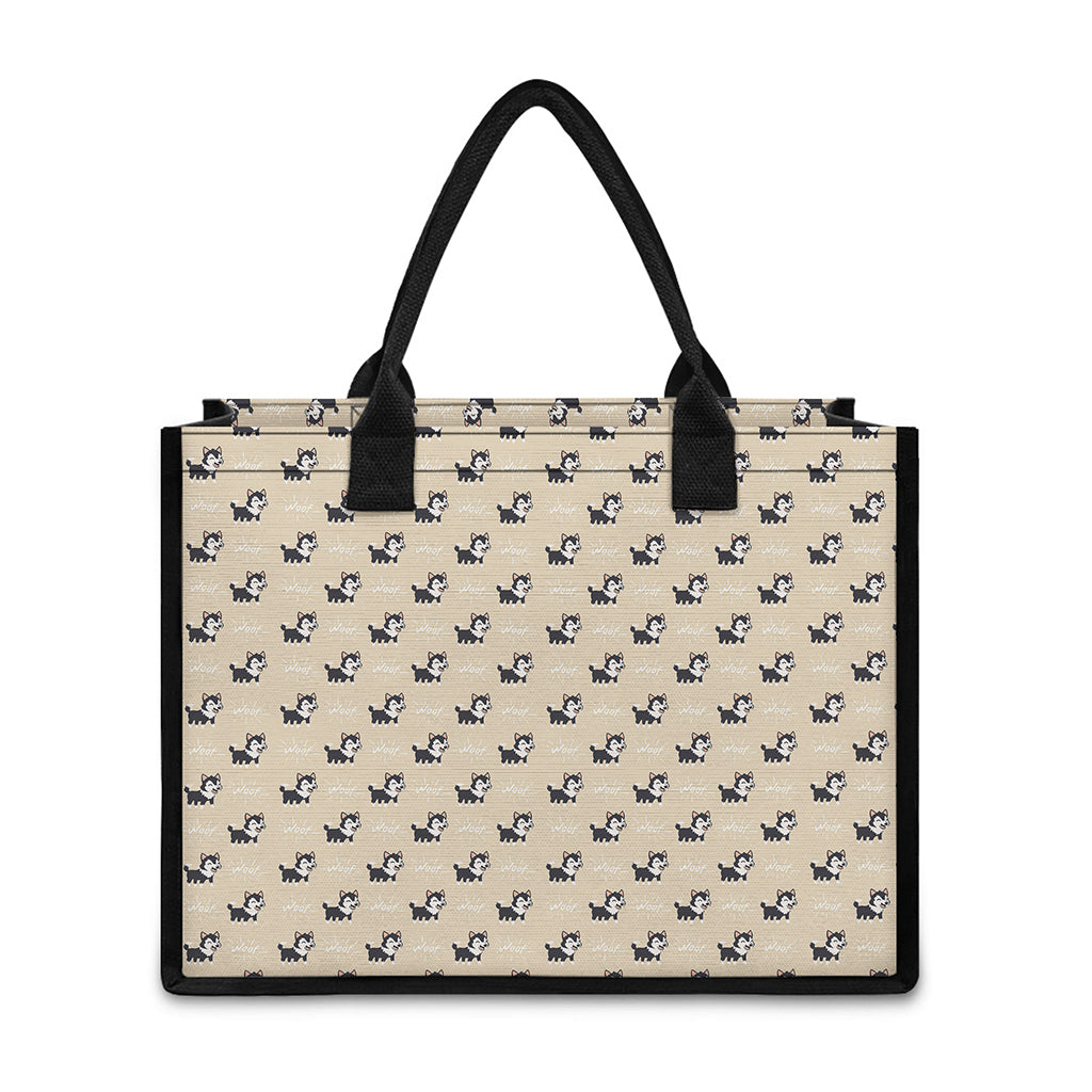 Cute Siberian Husky Pattern Print Canvas Tote Bag