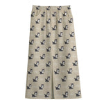 Cute Siberian Husky Pattern Print Cotton Front Slit Maxi Skirt