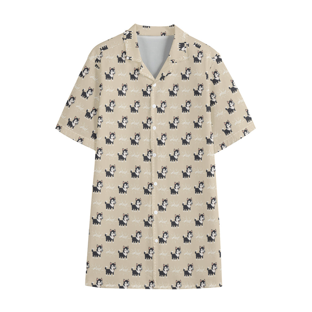 Cute Siberian Husky Pattern Print Cotton Hawaiian Shirt