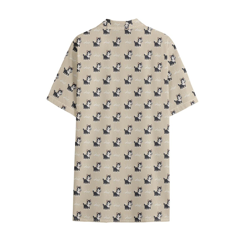 Cute Siberian Husky Pattern Print Cotton Hawaiian Shirt