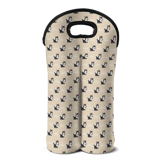 Cute Siberian Husky Pattern Print Double Neoprene Wine Tote