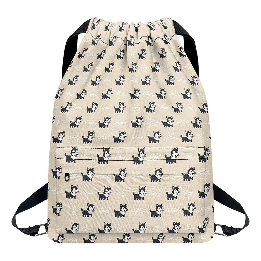 Cute Siberian Husky Pattern Print Drawstring Backpack