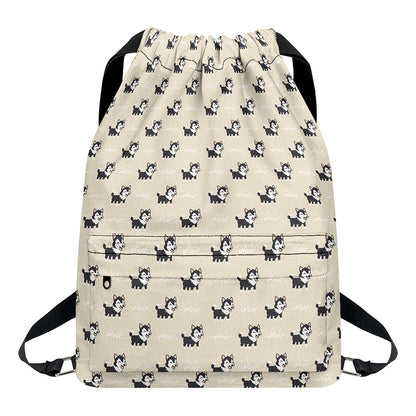 Cute Siberian Husky Pattern Print Drawstring Backpack