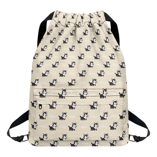 Cute Siberian Husky Pattern Print Drawstring Backpack