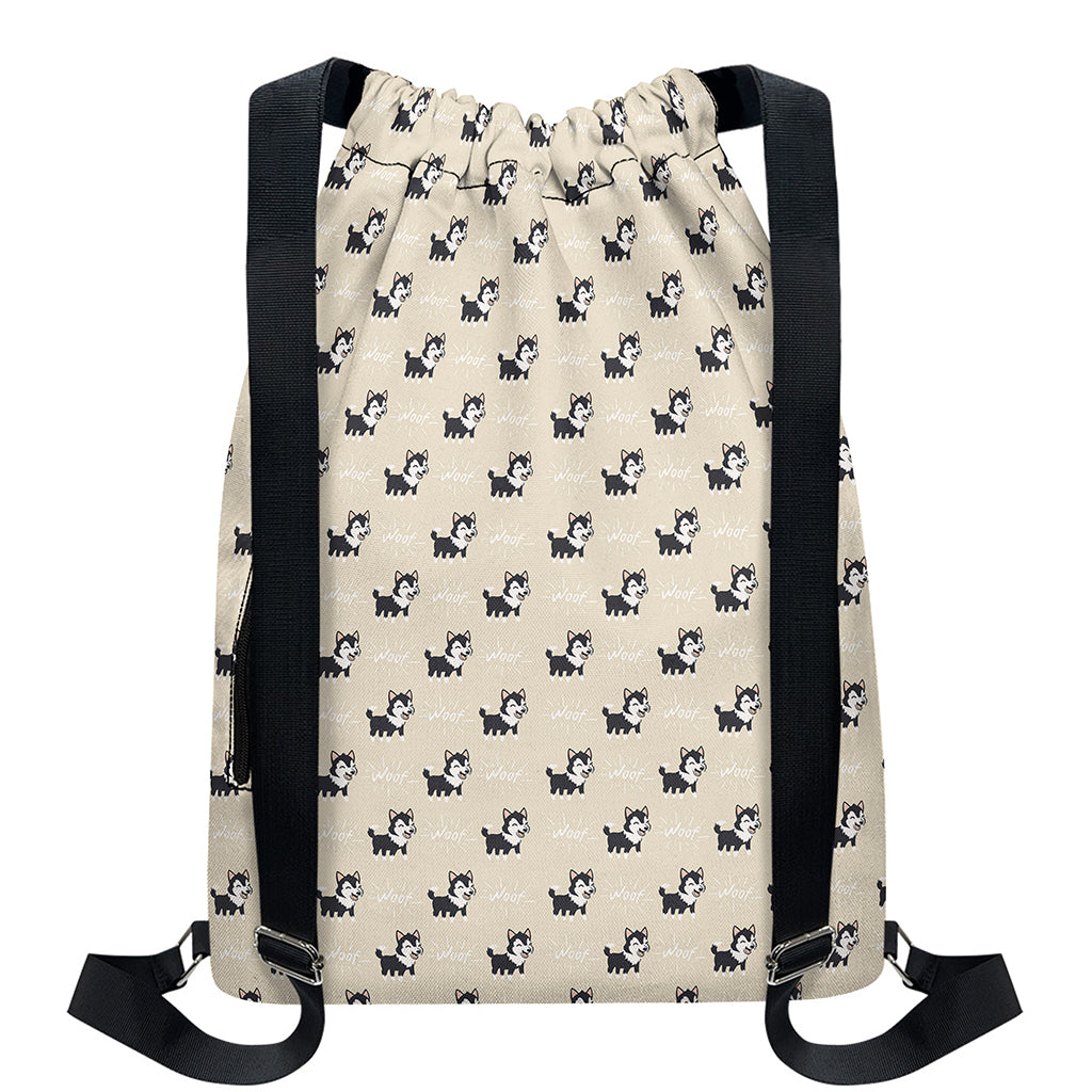 Cute Siberian Husky Pattern Print Drawstring Backpack