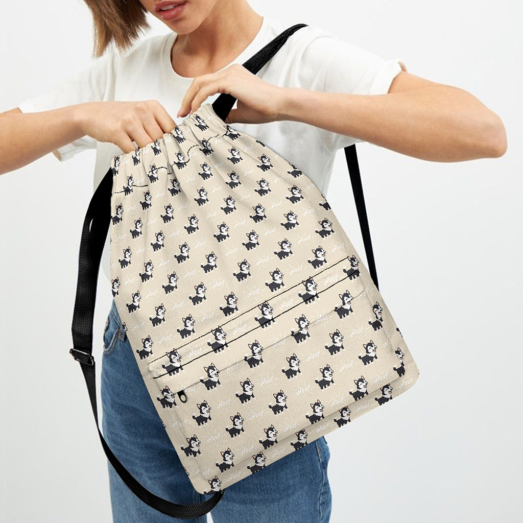 Cute Siberian Husky Pattern Print Drawstring Backpack