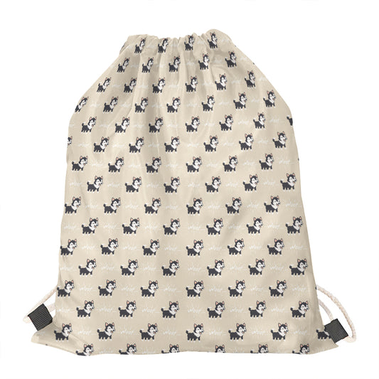 Cute Siberian Husky Pattern Print Drawstring Bag