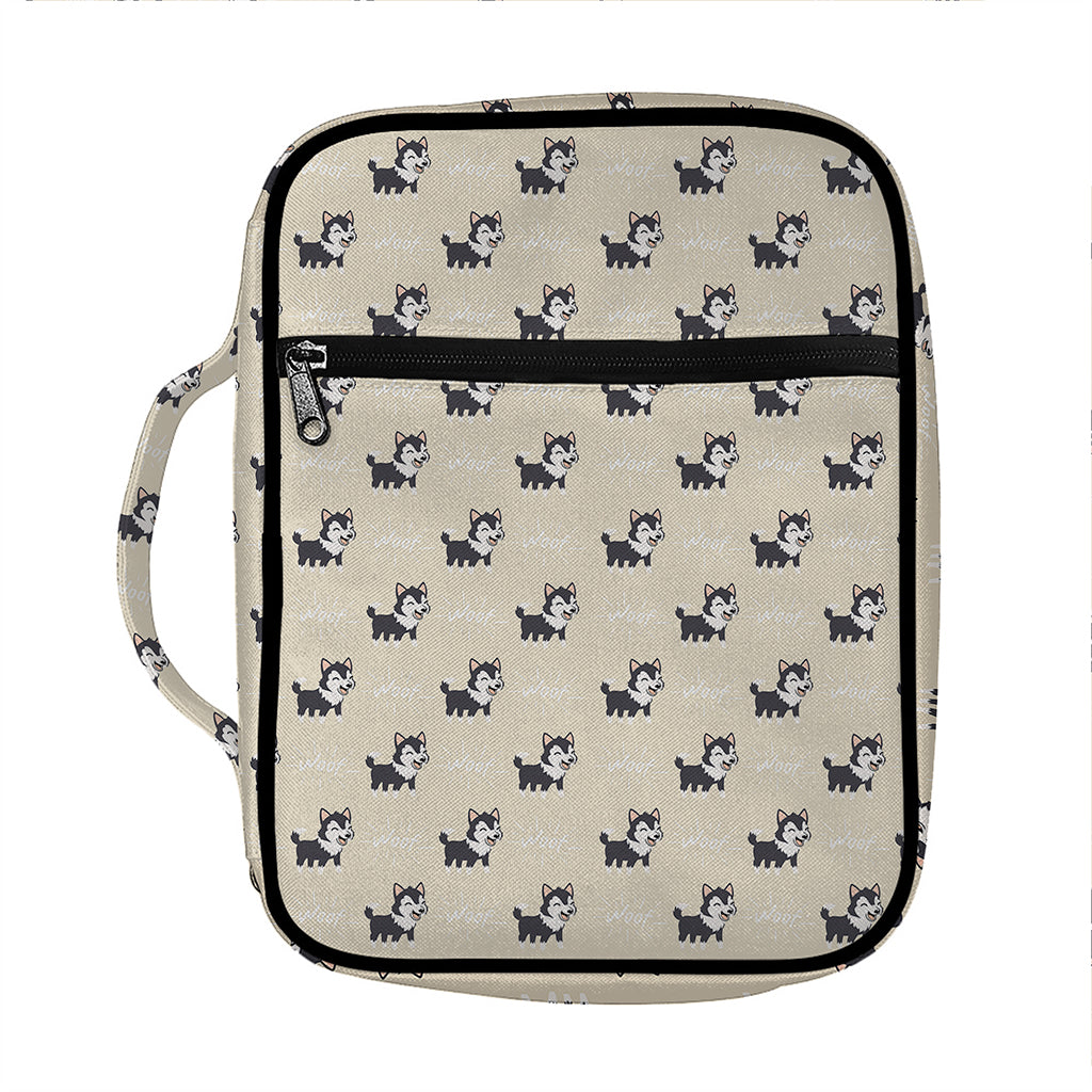 Cute Siberian Husky Pattern Print Front Pocket Bible Bag